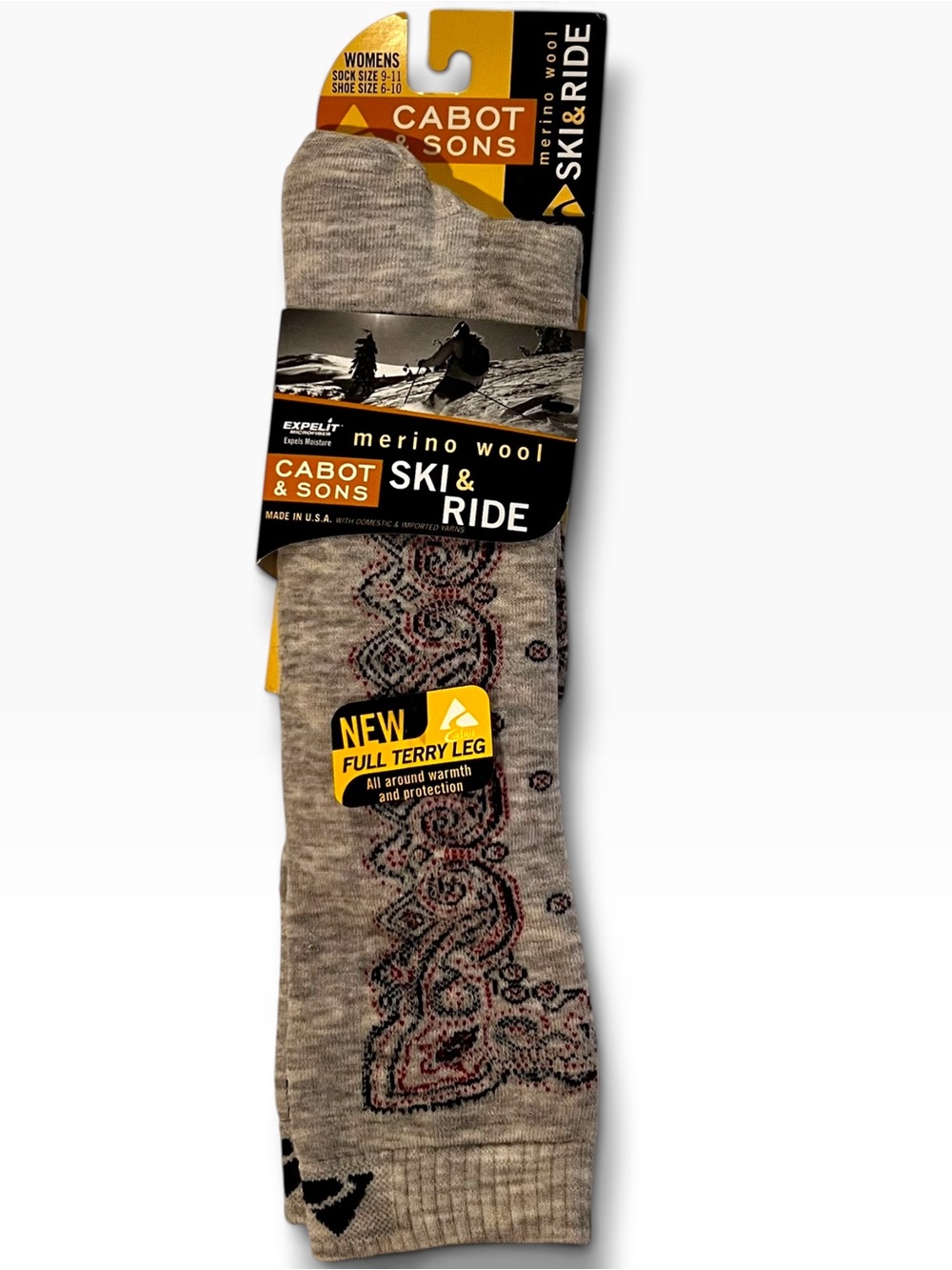 NWT Cabot and Sons Ski & Ride Full Terry Leg Women Socks 56%  Merino Wool E-1